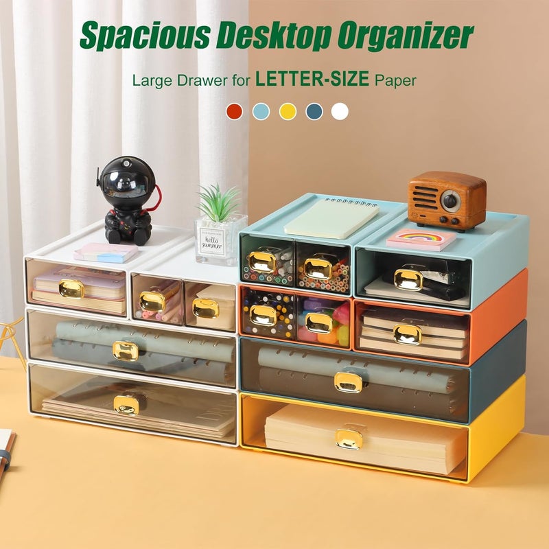 OSteed Spacious Desktop Storage Box, 1 Large Storage Drawer, Stackable Office Desk Drawer Organizer and Accessories, Printer Paper Organizer, Orange Plastic Drawers for Workspace & Home - Image 5